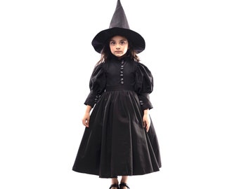 Kids Halloween Costume with HAT, Girl Luxury Witch Costume, Kids Witch Costume Dress, Halloween Witch Costume, Girl Gothic Dress