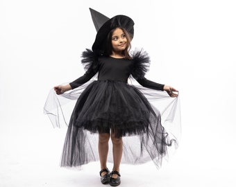 Girl Black Witch Dress Baby Girl  /long train witch costume kids halloween costume/girls witch costume/halloween costume soft witch costume
