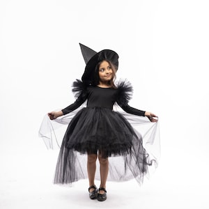 Girl Black Witch Dress Baby Girl  /long train witch costume kids halloween costume/girls witch costume/halloween costume soft witch costume