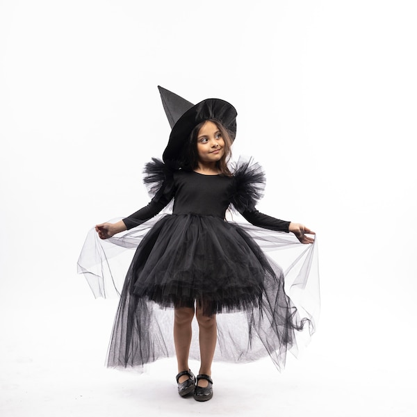 Kids black witch costume/whimsical witch/witch costume/kids halloween costume/girls witch costume/baby halloween costume/soft witch costume