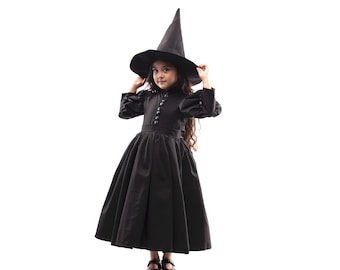 Girl halloween dress kids black witch costume Kid halloween costume Girl long puffy sleeve cute halloween costume Girl Black Victorian Dress