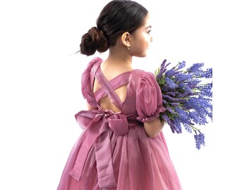 Rose Gold Sparkle Flower Girl Dress, Girls Cute Birthday Dress, Girls Pageant Dress, Pink X back Girl Puffy Dress, Kids Wedding Dress