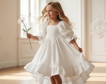 boho chic first communion dress Style Flower Girl Dress, Girl Dress, Kids Wedding Dress, V Back Flower Girl Dress, Boho Wedding Flower Girl Catholic communion