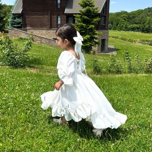 White Flower Girl Dress, Long back Soft Flower Girl Wedding Dress Toddler Infant Kids Wedding Dress Baby Baptism Dress First Communion Dress