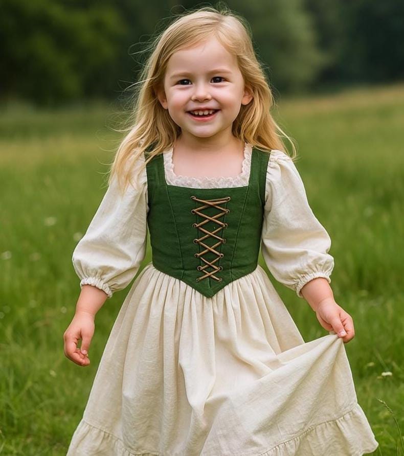 green and white medieval dress Girls Renaissance Peasant – Princess Outfit for Kids – Historical Fairytale Dress, Girl Halloween Costume Kids Toddler rutzarubaedit23