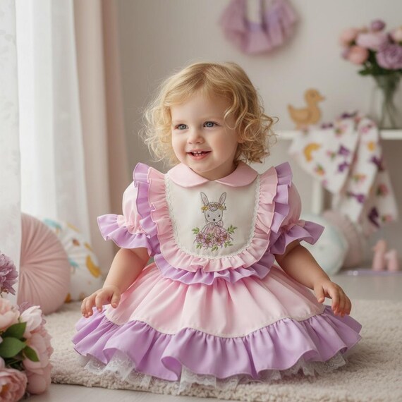bunny birthday dress Bunny Embroidered Baby Girl Easter Dress, Girls Kids Toddler Pink Luxury  Bunny Embroidered Easter Dress, Bunny Birthday Outfit