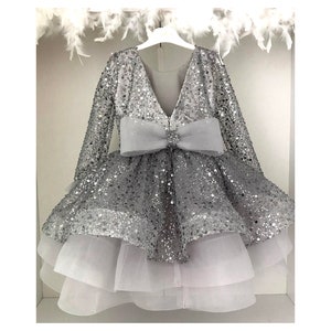 Vestido de aniversário de lantejoulas para bebês meninas, vestido de casamento infantil fofo e brilhante, lindo vestido de aniversário para meninas, vestido para ocasiões especiais de meninas