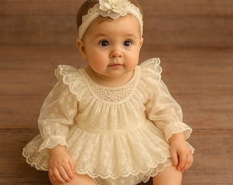 Baby Girl Christening gown  Infant baptism dress Christening girl dress Baby baptism gown Blessing dress Baby Girl Birthday Lace Ivory dress