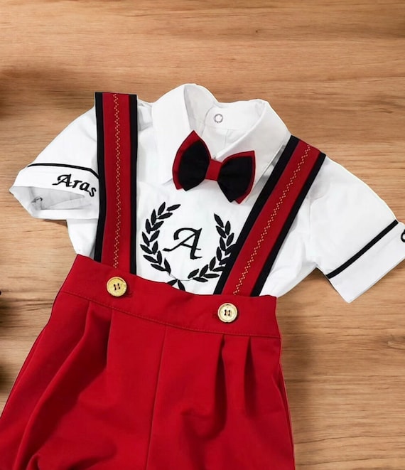 Red Baby Boy Birthday Outfit Set, Luxury Embroidered Custom Name Date Baby  Boy Birthday Photoshoot Outfit Ring Bearer Baptism Outfit