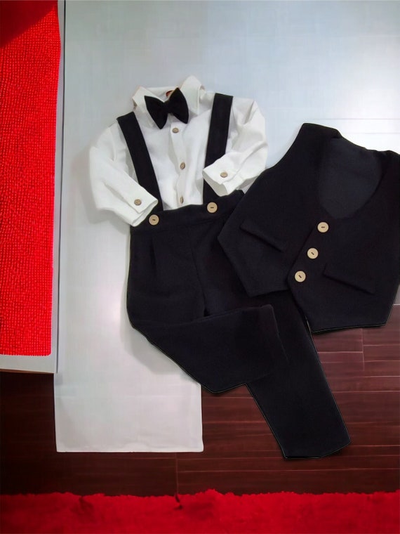 Black Luxury Velvet Baby Boy Birthday Suit Outfit Set Baby Boy