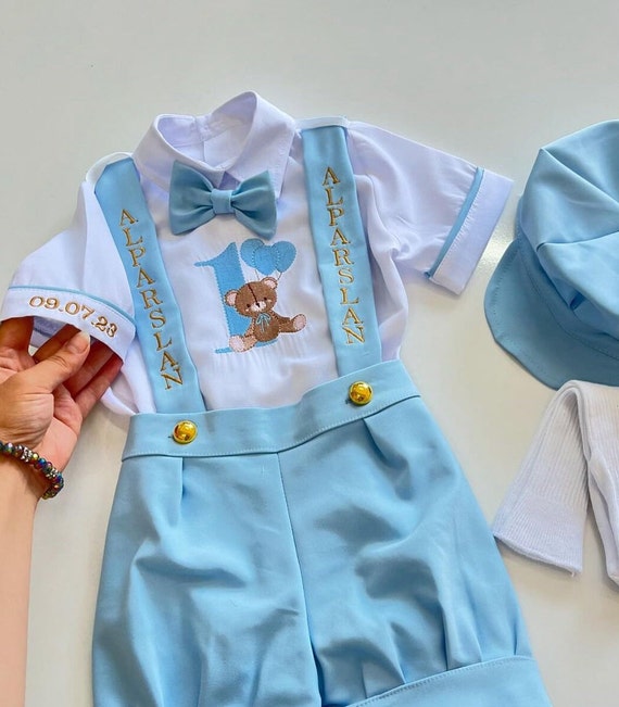 Baby Boy Custom Name Blue Birthday Outfit, Kids Birthday Suit Set