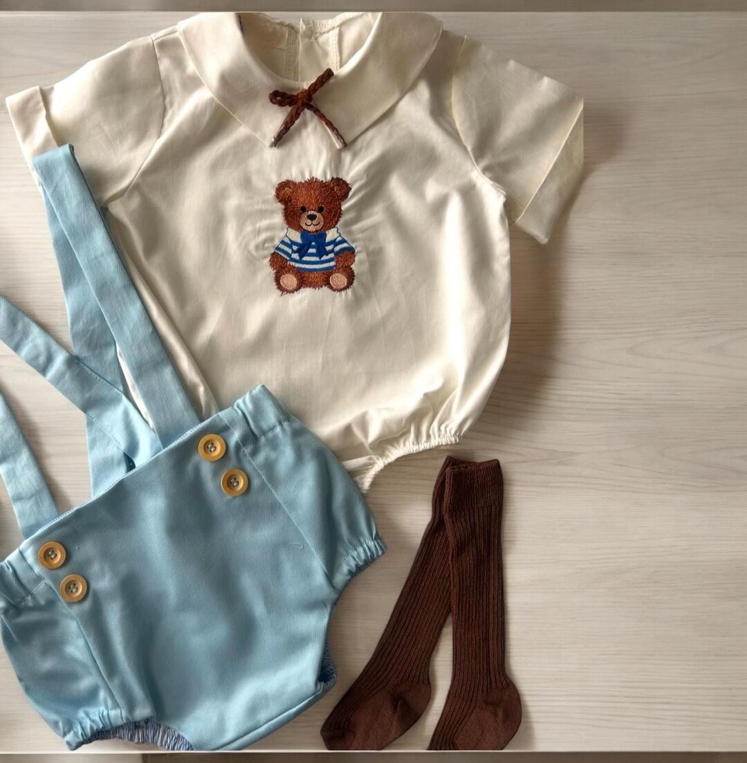 Bailey Boys Baby Blue Check Dressy Shorts Set - Birthday Party Embroidery main image 1