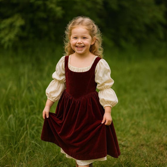 toddler burgundy velvet dress Girls Burgundy Velvet Renaissance Dress