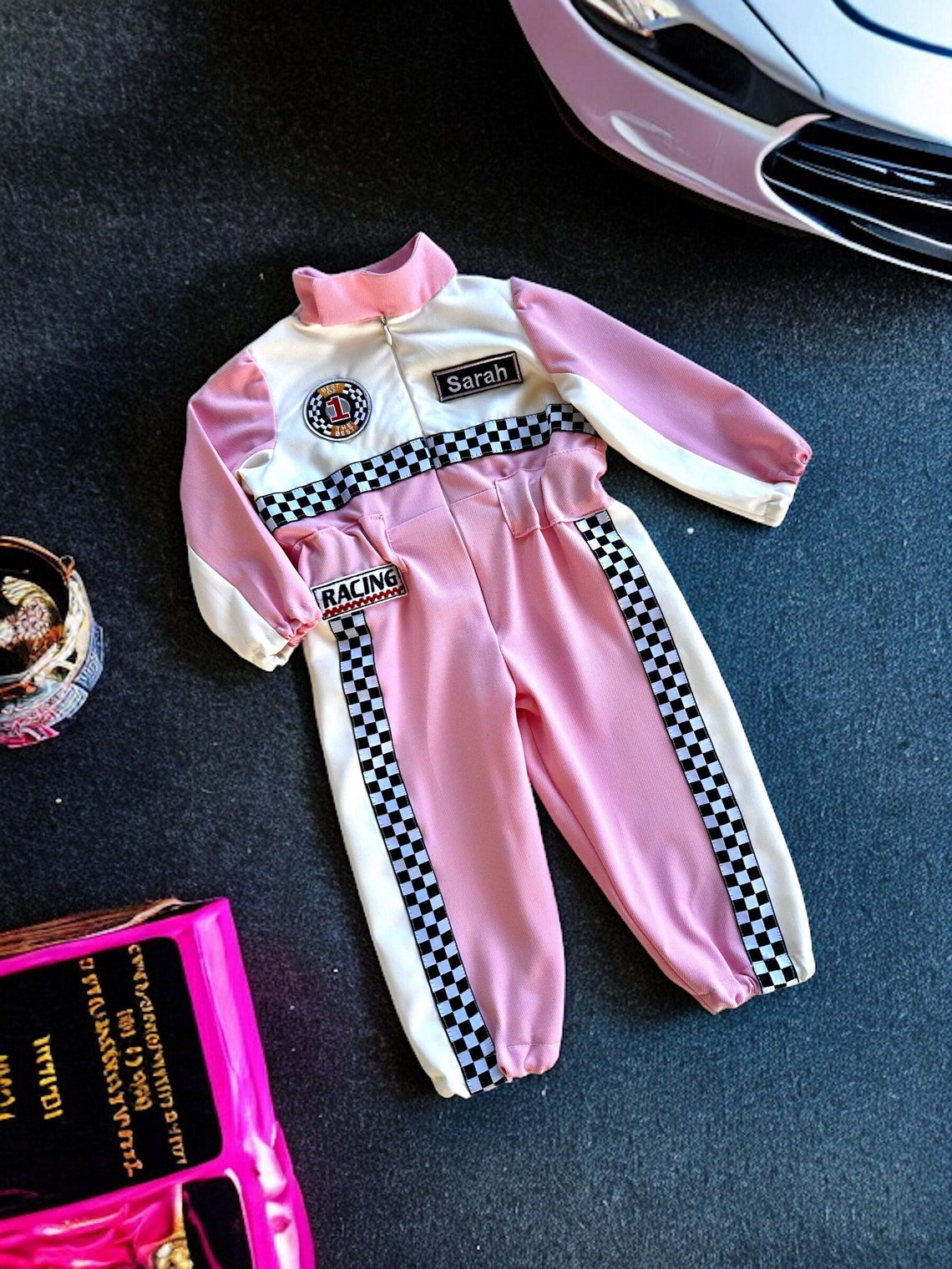 Baby Racer Style Personalized Pink Baby Girl Toddler Racer Jumpsuit Kids Baby Racer ...