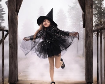 Costume Strega Scheletro Bambina Con Cappello - Vestito Glow In The Dark Per Halloween, Taglie S/M/L - Include Cappello A Tesa Larga - 2