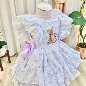 Girls Bunny Embroidered Easter Dress, Kids Easter Outfit, Baby Girl Vintage Style Embroidered Easter Dress, Toddler Easter Outfit
