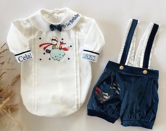 Navy Blue Velvet Baby Boy Birthday Outfit Set, Baby Boy 1st Birthday Outfit, Baby Boy Cake Smash Outfit, Toddler Birthday Outfit,