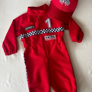 Personalized Baby Toddler Racer Jumpsuit Kids Baby Racer Costume kids driver racing suit custom name red racing suit toddler birthday costum image 4