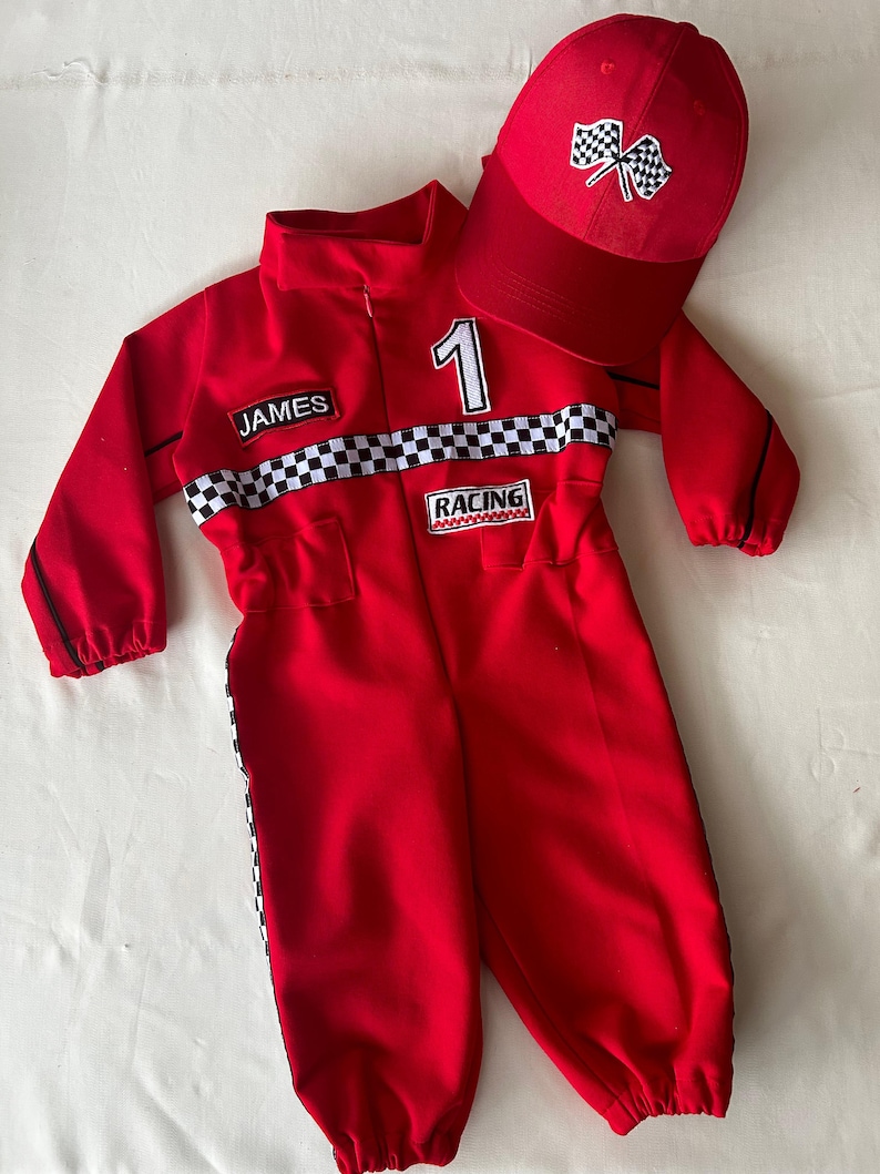 Personalized Baby Toddler Racer Jumpsuit Kids Baby Racer Costume kids driver racing suit custom name red racing suit toddler birthday costum image 4