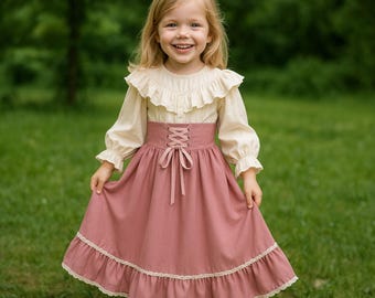 Girls Renaissance Peasant Dress – Pink Medieval Princess Outfit for Kids – Historical Fairytale Dress, Girl Halloween Costume Kids Toddler