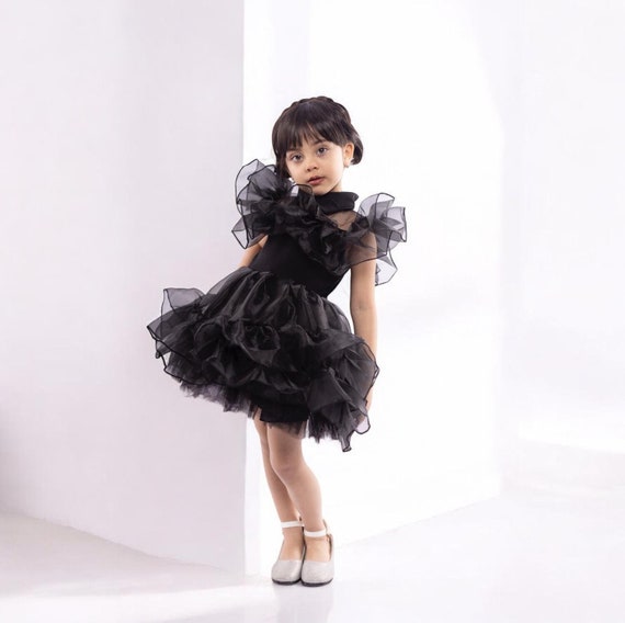 black halloween party dress Girl Costume Outfit, Kids Toddler Gothic Puffy Comfy Halloween Outfit Dress, Halloween Black Elegant Girl Dress length puffy skirt perfect Wedding dress Azazie A-Line/Princess Square Neck Size:22½   37/38