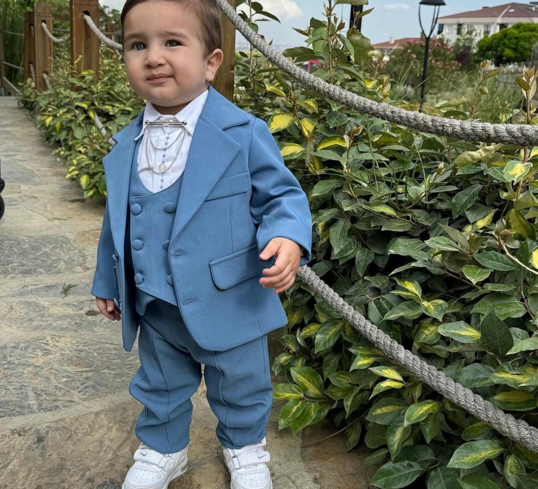 Bailey Boys Baby Blue Check Dressy Shorts Set - Birthday Party Embroidery