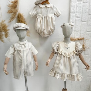 Beige Sister and Brother Matching Birthday Outfit, Kids Matching Birthday Outfit Set, Baby Boy Baby Girl Birthday Outfit, Family Look Outfit