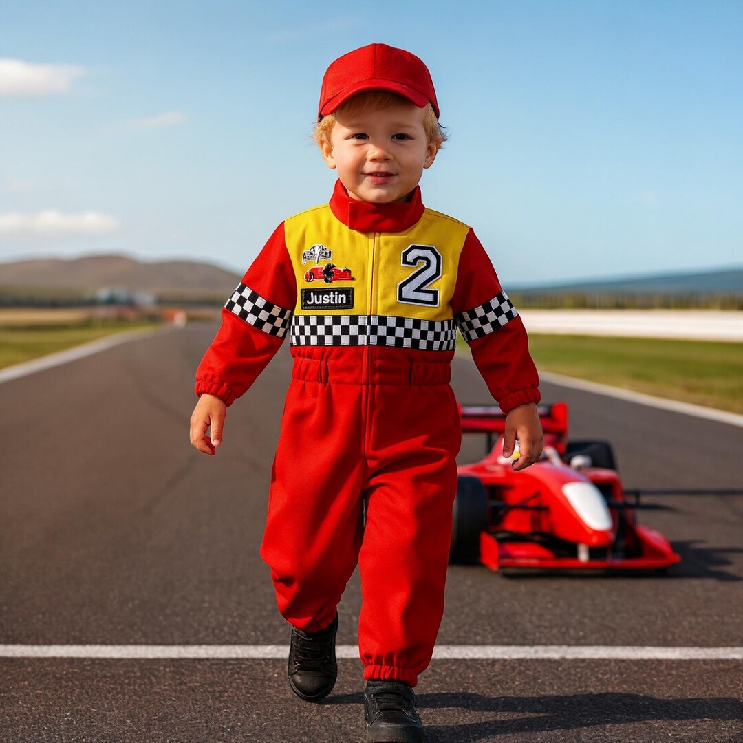 Red & Yellow Kids Race Car Driver Costume Personalized Halloween ...