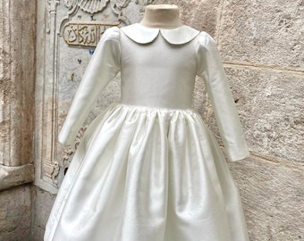 Elegant Satin Flower Girl Dress, Baby Girl Baptism Christening Dress, Girls Ivory Cute Wedding Dress, Girls Special Occasion Pageant Gown