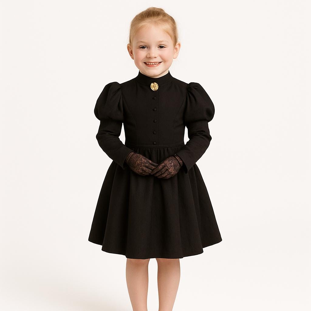 Victorian-Inspired Black Girl Dress Halloween Cosryme – Long Puff Sleeve Vintage Gown – Elegant Costume for Special Occasions or Halloween
