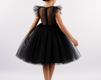 Black Girl gown, Kids Black Dress, Black Flower Girl Dress, Girl Gothic Dress, kids So Chic Elegant Black Tutu Dress