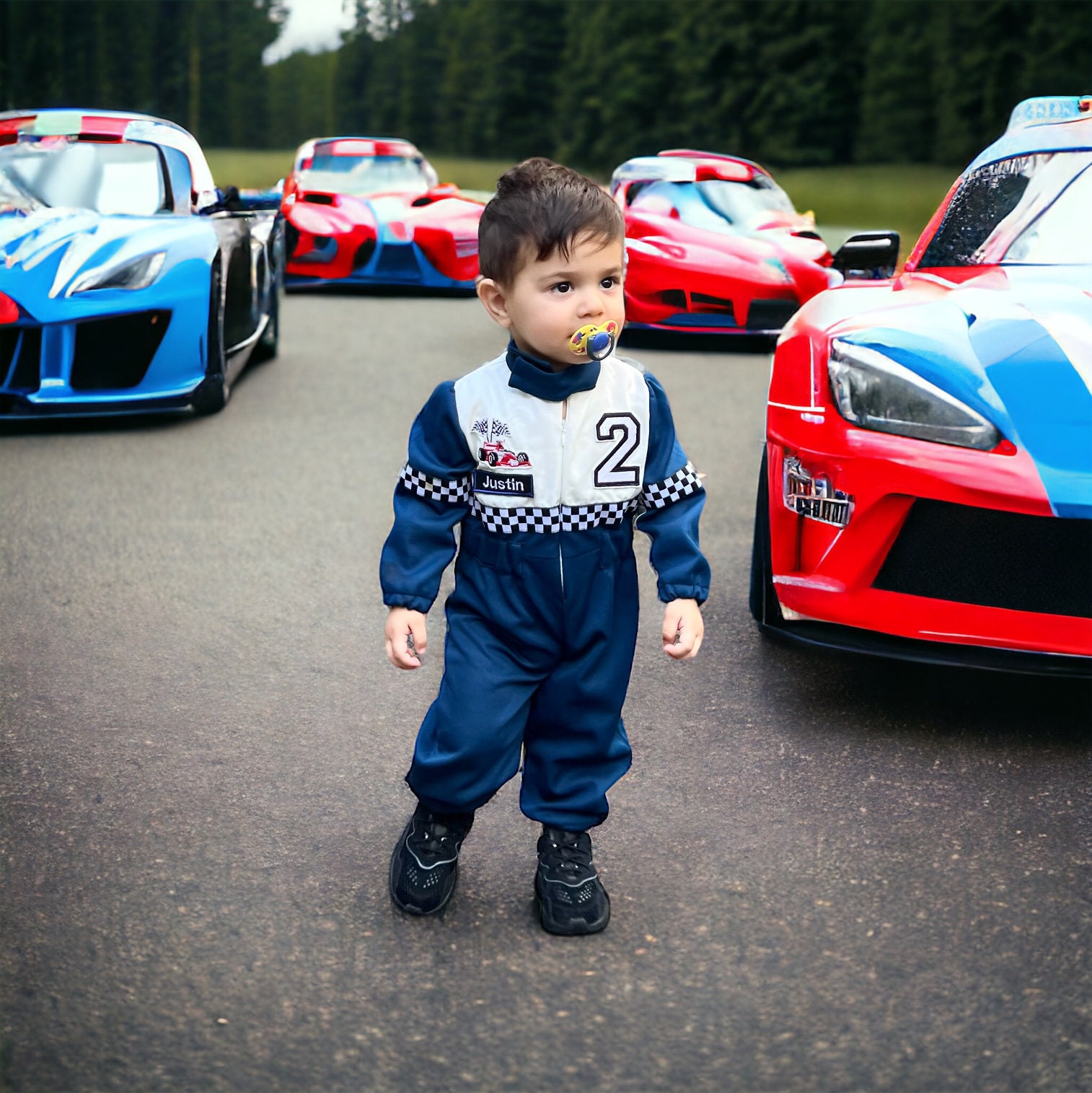 パーソナライズされたベビー幼児レーサージャンプスーツ、キッズベビー