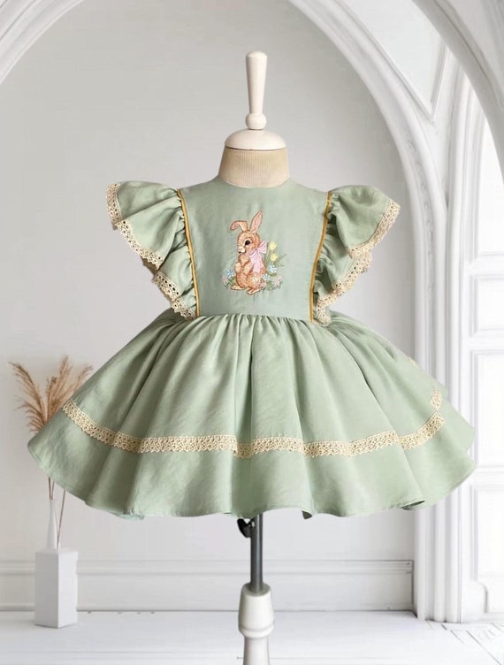 Girl Easter Bunny Embroidered Dress, Kids Easter Dress, Baby Girl Sage Green  Easter Dress, Girl Toddler Bunny Easter Outfit - Etsy