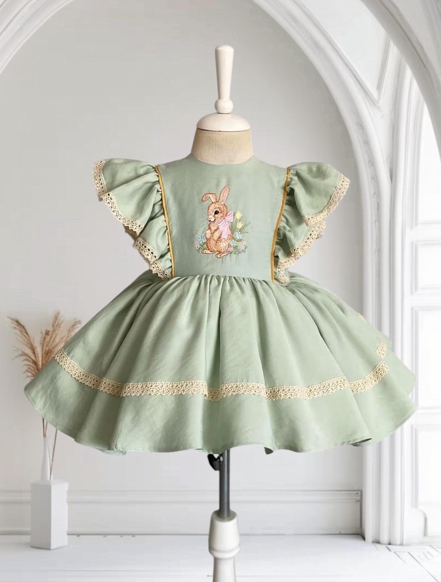 Girl Easter Bunny Embroidered Dress, Kids Easter Dress, Baby Girl Sage Green  Easter Dress, Girl Toddler Bunny Easter Outfit - Etsy