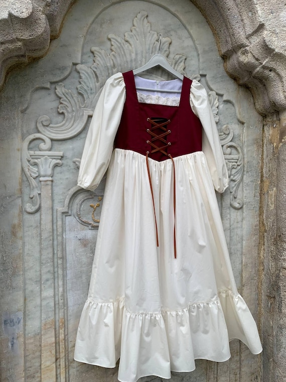 ivory peasant dress Pink Medieval Renaissance Peasant Girl Dress Rustic and Ivory Costume,  Fairytale Princess Outfit for Kids, Halloween or Birthday Party Dress