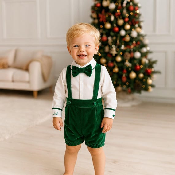 Green Velvet Luxury Baby Boy Christmas Outfit Set Custom Name Personalized  Toddler Green Velvet Suit Shirt Suspenders Christmas Photoshoot - Etsy