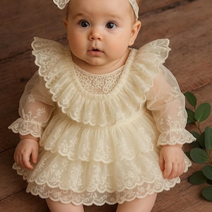 Baby Girl Baptism Dress, 2 Layers Lace Baby Girl Birthday Dress, Newborn Home coming Dress Outfit Newborn Photoshoot dress Christening Dress
