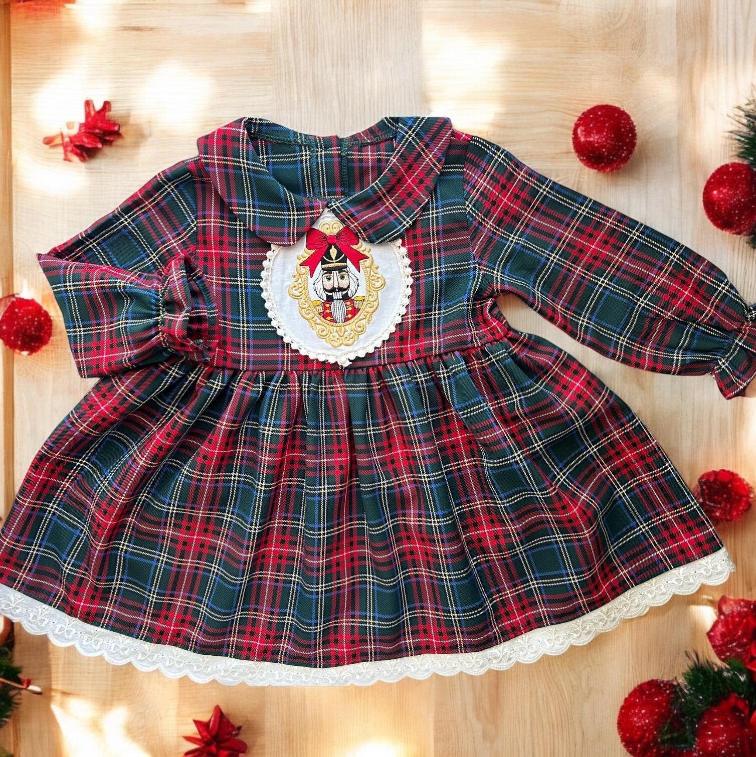 Robe Noël Bébé Fille Carolilly - Manches Longues Carreaux Rouge Et Vert, Tutu Pailleté, Nœud Papillon Robe Princesse Noël Petite Fille Dos Nu