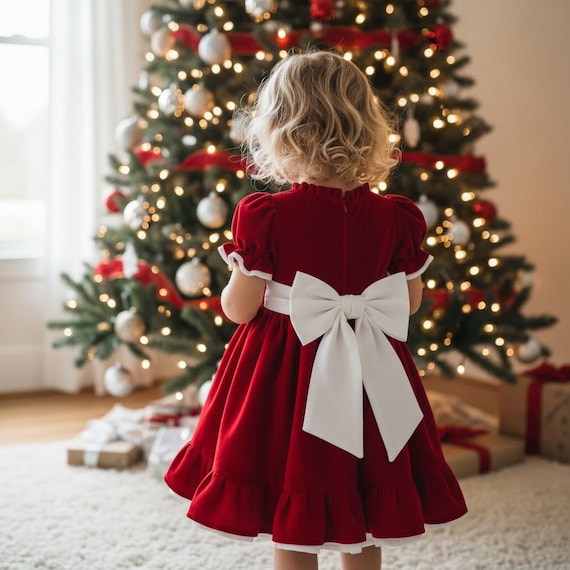 christmas gift bow dress Big Bow Detail Red Baby Girl Christmas Photoshoot Dress, Kids Toddler Girl Christmas  Gift