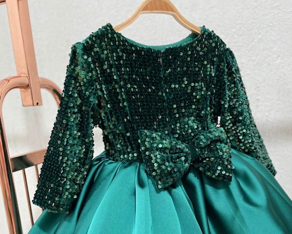 Baby meisje pailletten Sparkle kerstjurk, groene kerstoutfit voor