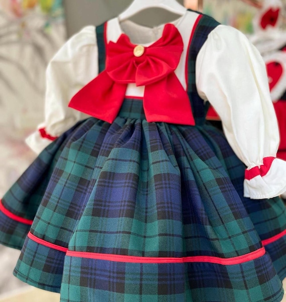 Green Plaid Baby Girl Christmas Dress, Kids Girl Holiday Outfit, Girl Christmas Photoshoot Dress, Girl Pageant Dress