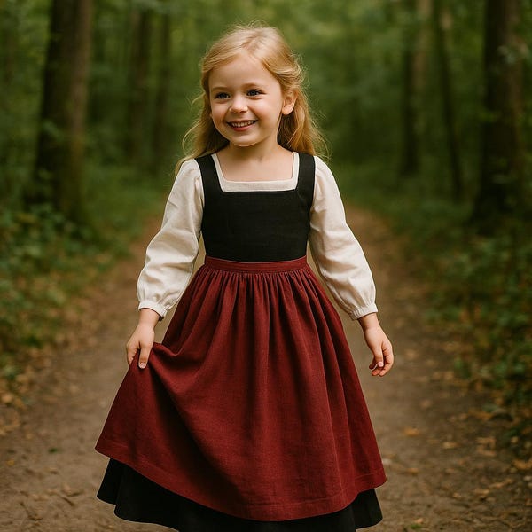 Girls Renaissance Dress – Medieval Style Costume with Burgundy Skirt – Vintage Cottagecore Outfit for Kids – Girl Halloween Costume