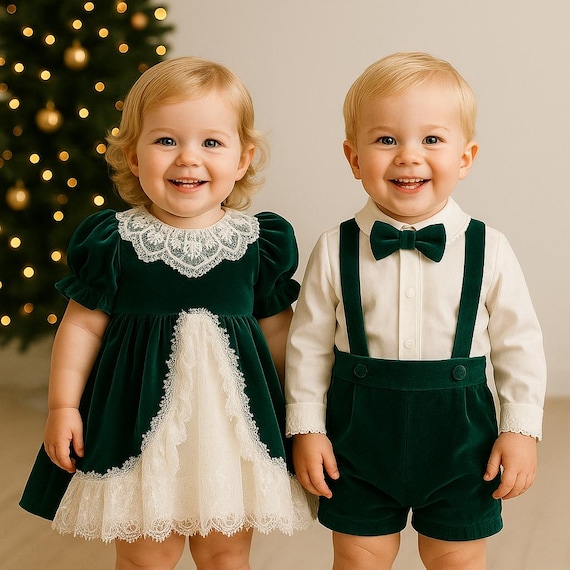 Luxury Baby Girl and Baby Boy Matching Christmas Outfit, Green Velvet Kids  Sister and Brother Matching Christmas Outfits for Photoshoot - Etsy Denmark