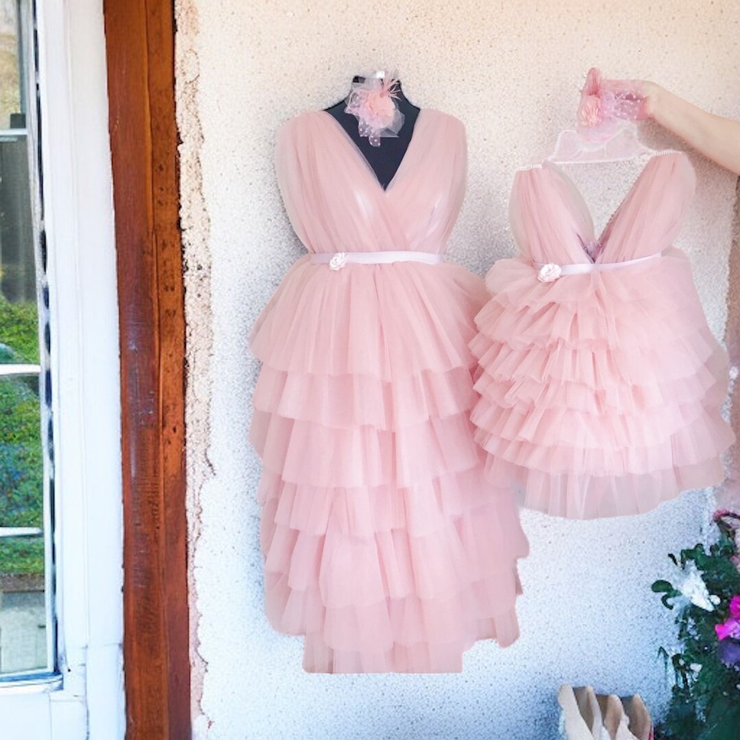 Pink Lace Mother Daughter Matching Gowns MGD132