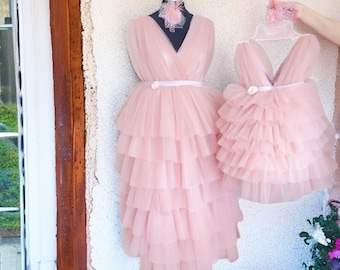 Vestido de tul rosa madre hija a juego, mamá y yo vestido de ocasión especial de cumpleaños a juego, vestido familiar a juego vestido de madre niña