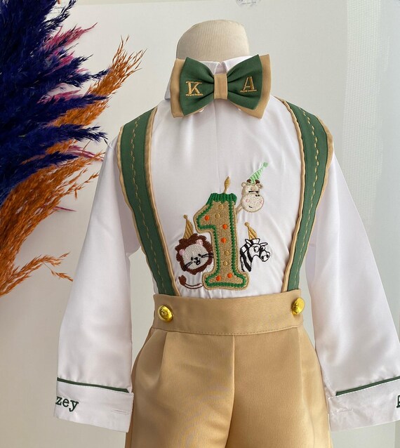 Abito di compleanno beige per neonato con numero personalizzato