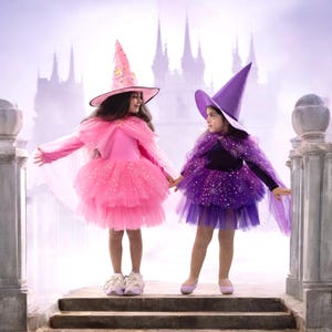 Kids Starry fairy witch costume Pink Purple Black whimsical witch , kids halloween costume, girls witch costume baby halloween costume