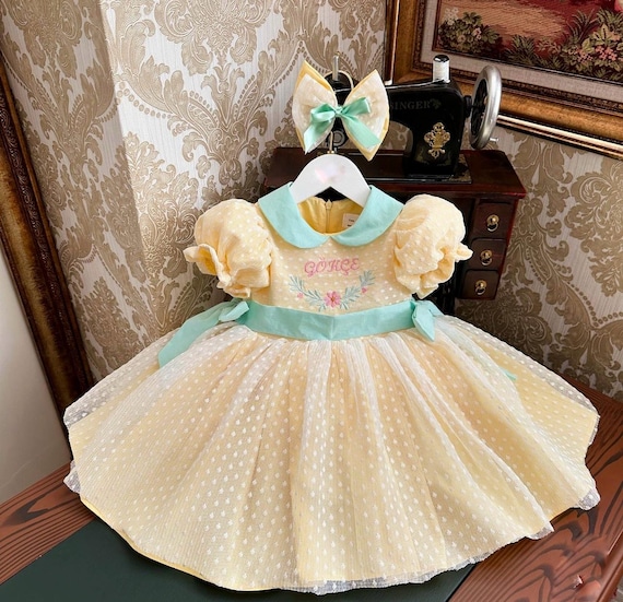 green emerald velvet dress Cute Baby Girl Baptism Dress Red Embroidered Dress Toddler Birthday Trailing Princess Dress