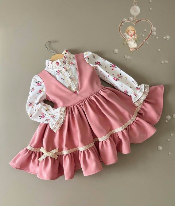 Floral Pink Girls Birthday Dress, Kids Easter Dress, Baby Girl Pink Cute Cotton Dress, Baby Girl Cute Easter Dress