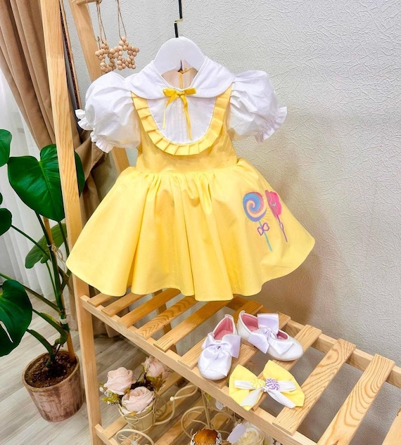 yellow theme party dress Judy Costume Dress Set Evening Gown Yellow Dress for Birthday Party Suitable 3-12y, Girl's, Size: 4-5 Years